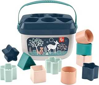 Stacking Toy Baby’s First Blocks Set of 10 Shapes for Sorting Play for Infants Ages 6+ Months, Navy Fawn​