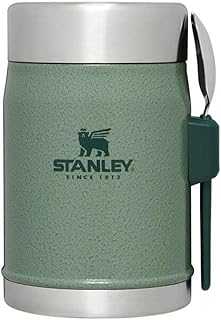 Classic Food Jar and Spork 14 oz | Vacuum Insulated Thermos Food Container | Wide Mouth Screw On Lid | Packable for Travel | Stainless Steel with Leakproof Lid | BPA-Free | Hammertone Green