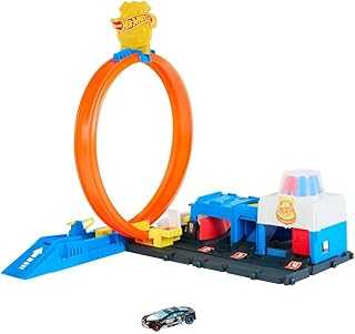 Toy Car Track Set, Super Police Station Playset with 1:64 Scale Die-Cast Vehicle, Adjustable Loop for Multiple Ways to Race & Stunt