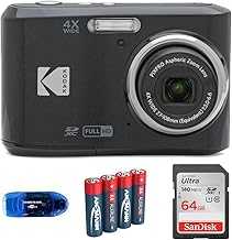 Pixpro FZ45 Digital Camera Bundle, Includes: SanDisk 64GB SDXC Memory Card, Spare Batteries and Card Reader (4 Items) (Black)