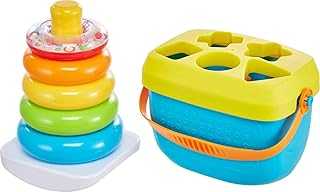 Infant Toy Set, Baby’s First Blocks (10 Shapes) and Rock-a-Stack Ring Stacking Activity for Ages 6+ Months​ (Amazon Exclusive)