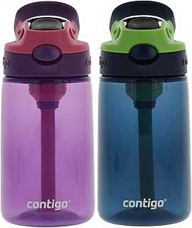 Kids Water Bottle, 14 oz with Autospout Technology – Spill Proof, Easy-Clean Lid Design – Ages 3 Plus, Top Rack Dishwasher Safe – Eggplant Punch & Blueberry Green Apple