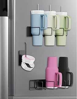 Magnetic Stanley Cup Holder for Refrigerator,Water Bottle Organizer for Stanley 30&40 oz with Tumbler Lid Organizer,Hold Stanley Cup Accessories for Kitchen Fridge Cabinet, Gifts Ideal