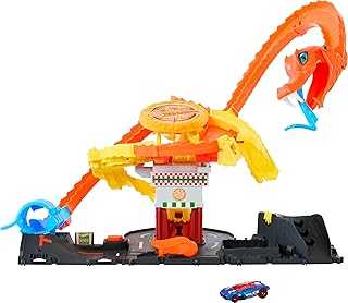 City Toy Car Track Set, Pizza Slam Cobra Attack Playset, Snake Tail Spiral with Randomizer, 1 Vehicle in 1:64 Scale