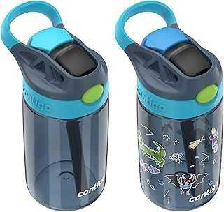 AutoSpout Kids Water Bottle with Pop up-Straw, 14oz, BPA-Free Plastic, 2-Pack, Blueberry & Bluberry Nightfall, Great for Home and School