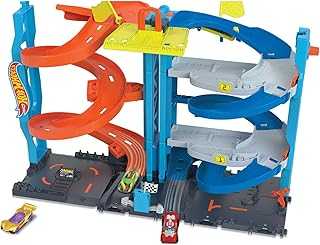 City Toy Car Track Set, Transforming Race Tower, Single to Dual-Mode Racing, with 1:64 Scale Vehicle, 2 Ways to Play