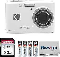 PIXPRO FZ45 16MP Digital Camera with 4X Optical Zoom 27mm Wide Angle and 2.7" LCD Screen Bundle with 32GB SD Memory Card, AA Batteries (4 Pack), Lens Cleaning Cloth (White)