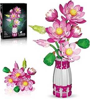 Lotus Building Set Flowers Bouquet with Vase Compatible with Lego Botanical Collection for Women Adults Girls 14 Years & Up Home Office Decor