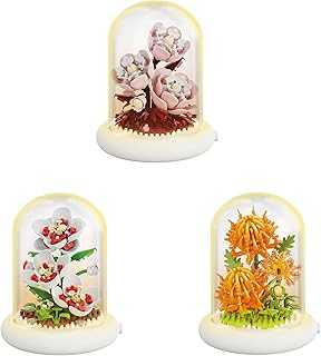 Creative Botanical Micro Blocks with Light Set - 550PCS Artificial Chrysanthemum, Peony and Hibiscus, Perfect DIY Gift for Adults, Teens and Flower Lovers