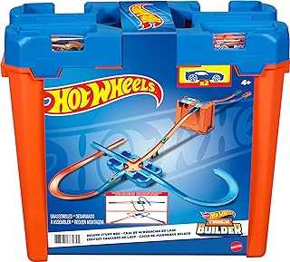 Toy Car Track Builder Playset, Deluxe Stunt Box with 25 Component Parts & 1:64 Scale Vehicle (Amazon Exclusive)
