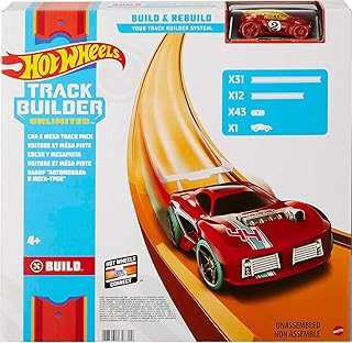 Toy Car Mega Track Set Pack, 87 Component Building Parts for 40-ft of Track & 1:64 Scale Vehicle (Amazon Exclusive)