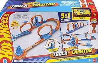 Toy Car Track Set, Triple Loop Pack & 1:64 Scale Vehicle, Track-Building Components with 3 Loops, Speed Snap Tracks & Adapters