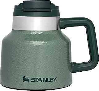 Tough-To-Tip Admiral's Mug 20 oz | Twist-on Flip Open Lid | Wide Body with Non-Skid Rubber Base | Insulated Stainless Steel Coffee Cup | BPA-Free | Hammertone Green