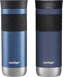 SNAPSEAL Insulated Stainless Steel Travel Mug with Grip 20oz. Blue Corn Transparent Satin & Midnight Berry