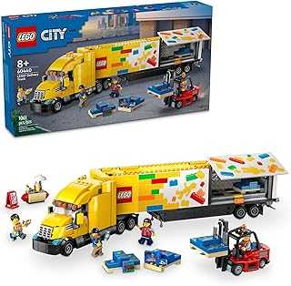 City Yellow Delivery Truck Toy, Comes with a Semitruck Model, Forklift and 4 Minifigures for Pretend Play, Fun Birthday Gift Idea for Kids' 8 Years Old and Up, 60440