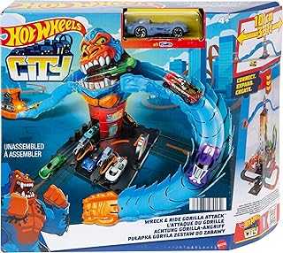 City Toy Car Track Set, Gorilla Grapple Playset with 1:64 Scale Vehicle, 5-ft Long Bendable Track, Connects to Other Sets