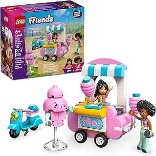 Friends Cotton Candy Stand and Scooter - Building Toy Pretend Play Set for Kids, Girls and Boys, Ages 6+ - with 2 Minidolls, Wheelable Food Cart and Accessories - Gift Idea for Birthday - 42643