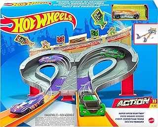 Track Set Super Speed Blastway Playset, Dual-Track Racing for 1 or 2 Players, Includes 1:64 Scale Toy Car