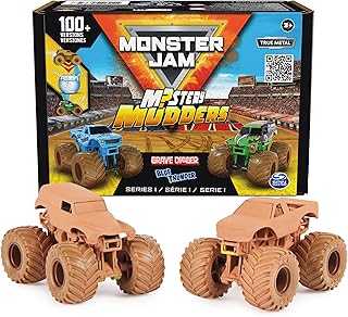 Mystery Mudders 2-Pack Monster Trucks, Official 1:64 Die-Cast Vehicles, Wash to Reveal (Styles Will Vary), Kids Toys for Boys 3 and Up